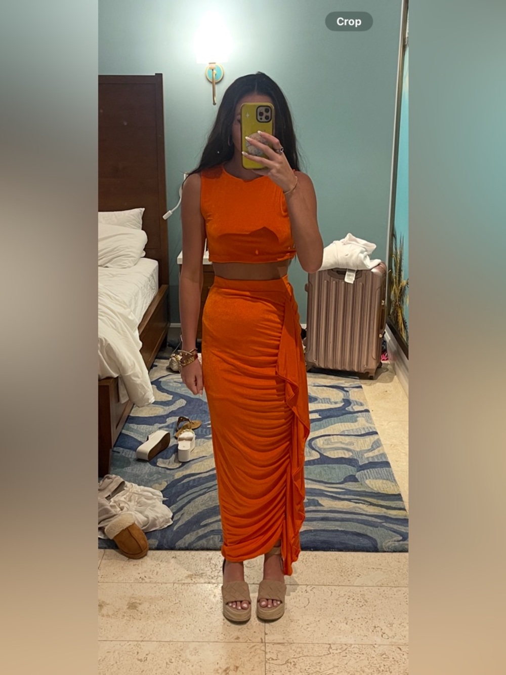 Fashion Nova Orange Ruched Maxi Skirt - Women's Two-Piece Set